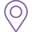 A simple purple map pin or location marker icon on a light gray background, ideal for highlighting the location of a Vet or Pet ER on a map.